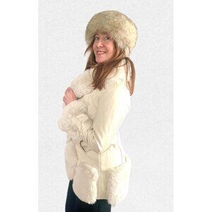 White Vegan Leather Coat with Faux Fur Collar